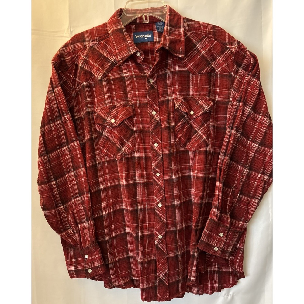 Wrangler Western Red‎ Plaid Snap Flannel Shirt Men's/women's LG Long Sleeve